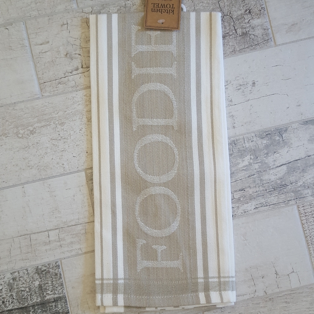 NEW Foodie Kitchen Hand Towel Tan & White Waffle